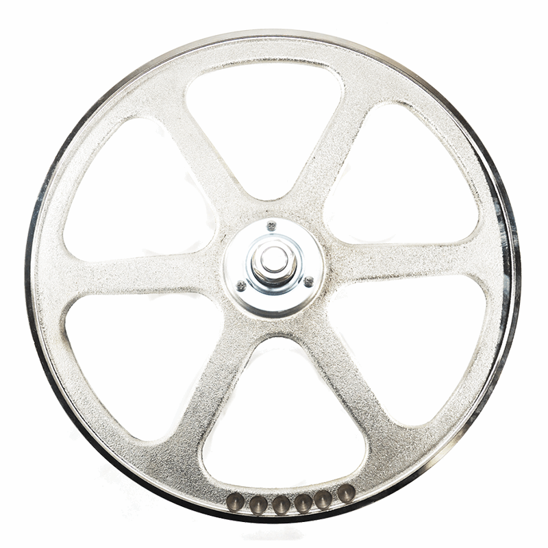 Upper saw wheel assembled with shaft and bearing assembly to fit Butcher Boy Saws B16, 1640, COBRA 16. Replaces 16038