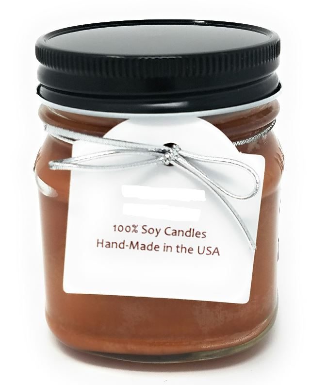 8 ounce cinnamon vanilla scented candle with a pewter lid. 50 hour burn time
