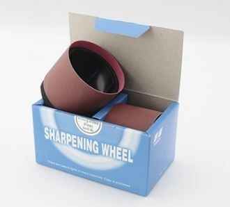 Knife sharpener belt on wheel for Nirey sharpeners.  Replacement GR-2185B Medium