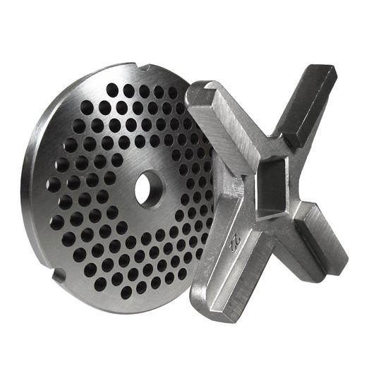 #22 Grinder Plate With 3/16" Holes (Regular Sausage Grind) And #22 Grinder Knife. Fits Most Size 22 - NEED IT AGAIN