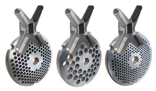 Grinder Plate Pack First, Second, Third Grind #22 with 3/8", 3/16", 1/8" holes and 3 Knives - NEED IT AGAIN