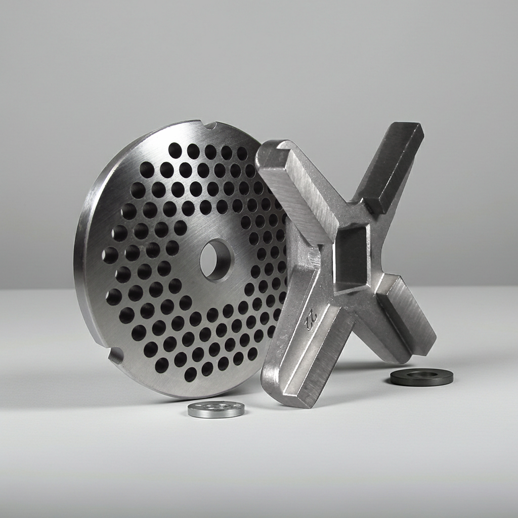 #22 Grinder Plate With 3/16" Holes (Regular Sausage Grind) And #22 Grinder Knife. Fits Most Size 22