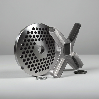 #22 Grinder Plate With 3/16" Holes (Regular Sausage Grind) And #22 Grinder Knife. Fits Most Size 22