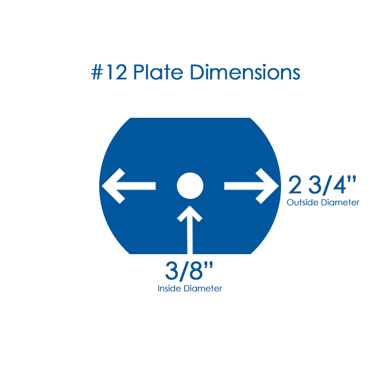 Grinder Plate #12 - 1/8 Hole w/ 2 Flat Edges, Image with Dimensions