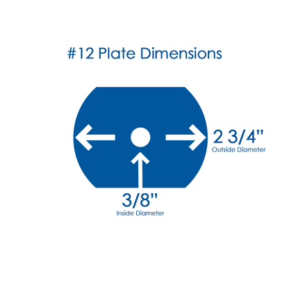 Grinder Plate #12 - 1/8 Hole w/ 2 Flat Edges, Image with Dimensions