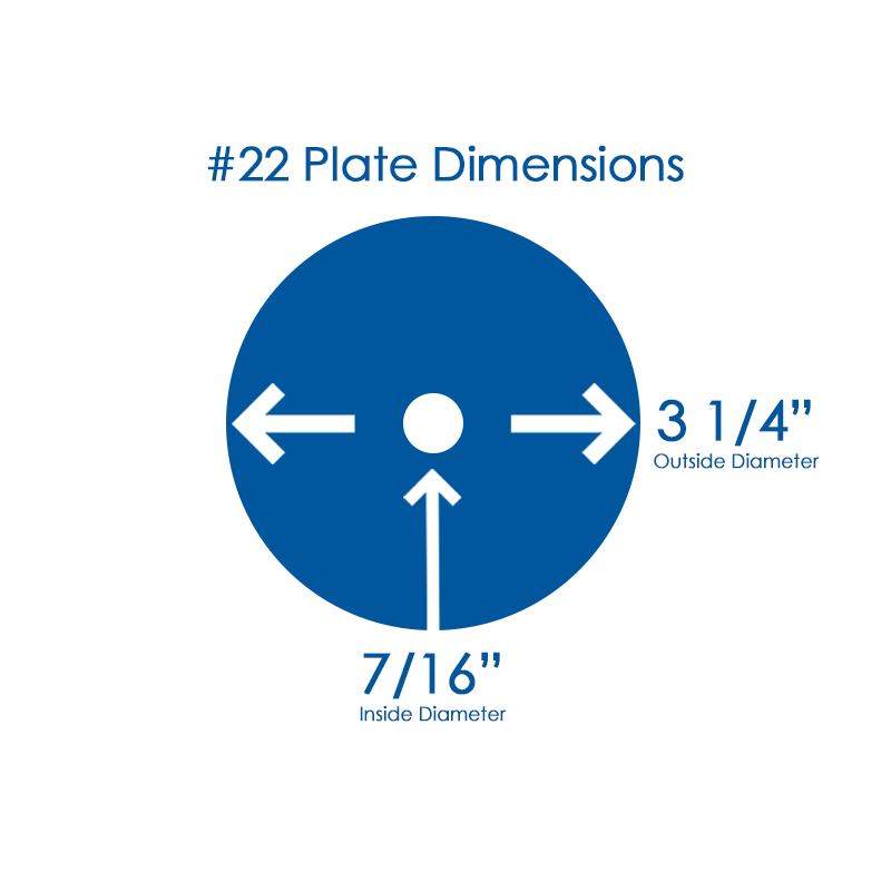 Grinder Plate for #22 Grinders with 1/4" Hole, Reversible, Image with Dimensions