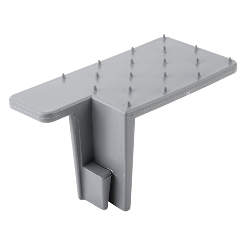 Pusher Plate, Grey Plastic, with prongs to move meat across the saw table.  Replaces:  00-29135  fits:  Hobart  fits Model:  5212  5214  5216  5514  5614  5700  5701  5801  6614 top view